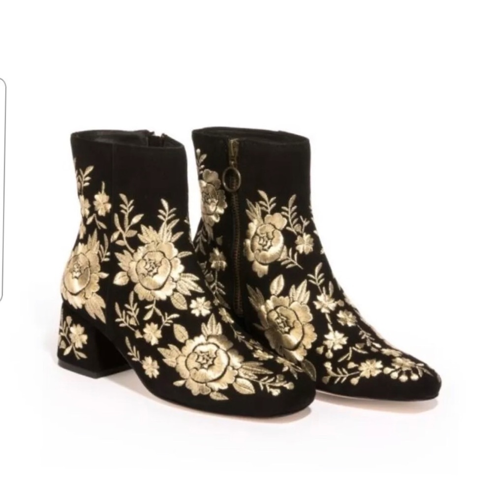 Johnny Was Retro Metallic Embroidered Booties